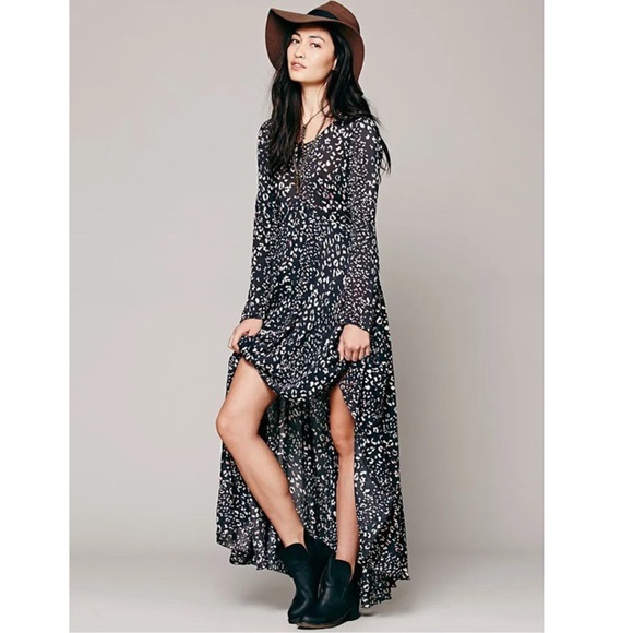 Free People Dresses & Skirts - Free People First Kiss Maxi Dress Black Leopard Animal
Print Flowy Long Boho XS